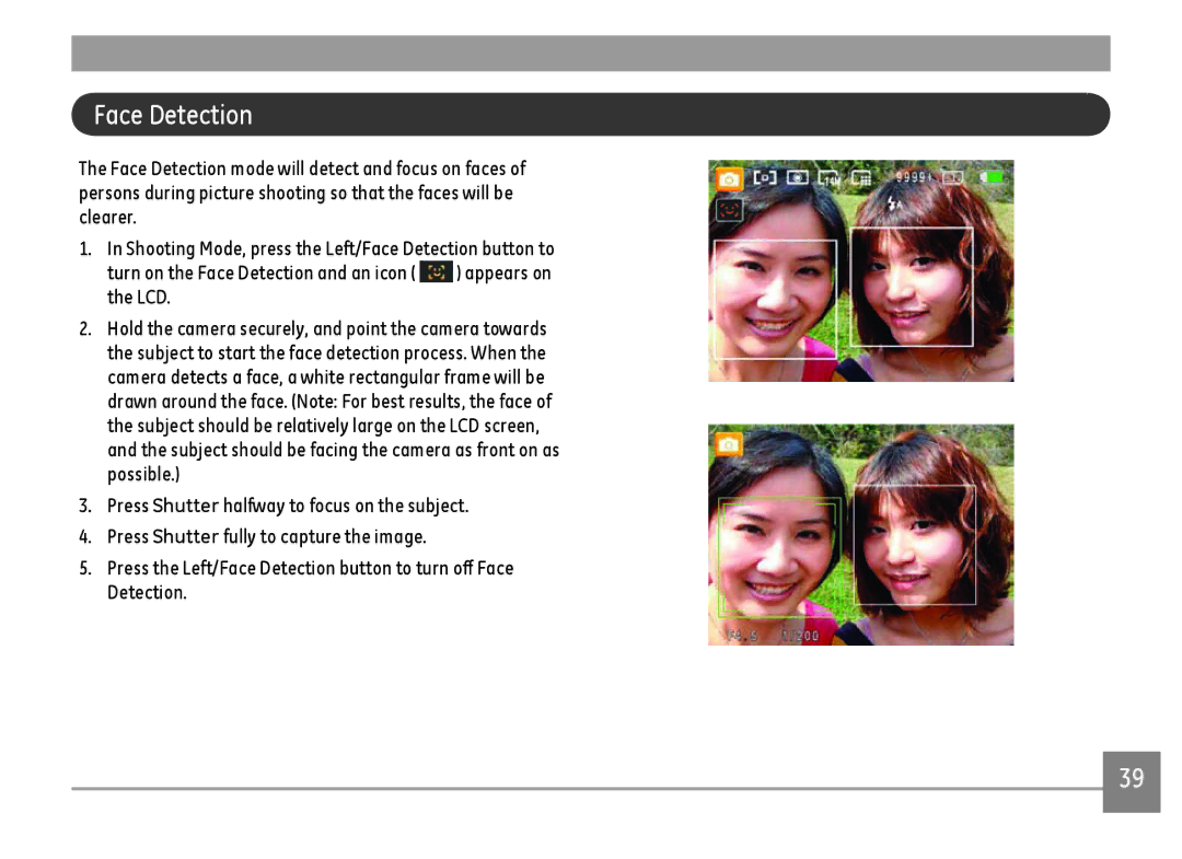 GE A1455-SL, A Series : A1255 user manual Face Detection 