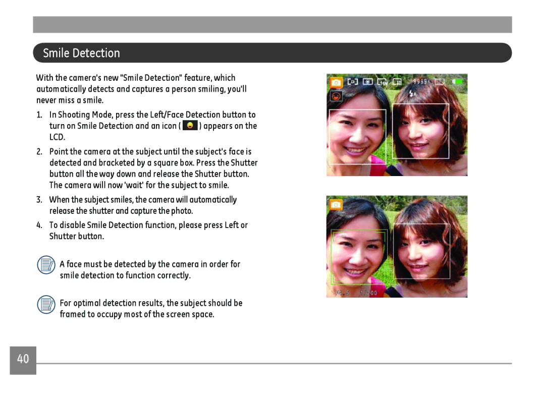 GE A Series : A1255, A1455-SL user manual Smile Detection 