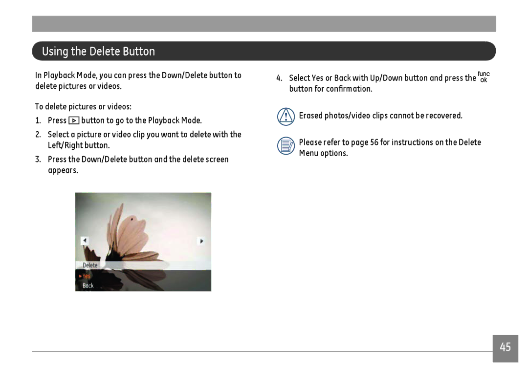 GE A1455-SL, A Series : A1255 user manual Using the Delete Button 