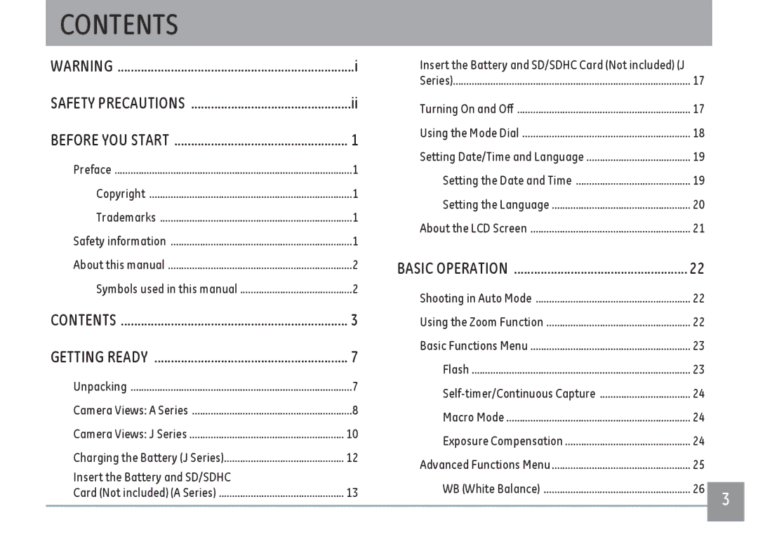 GE A1455-SL, A Series : A1255 user manual Contents 