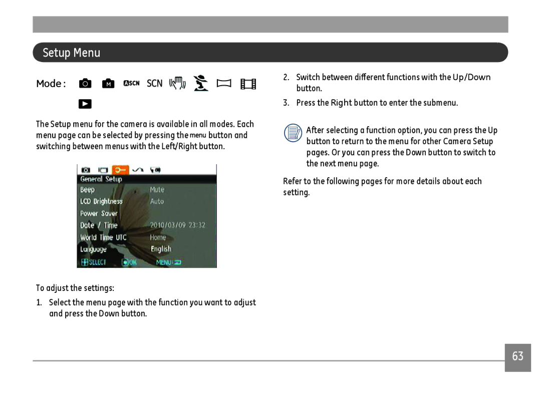 GE A1455-SL, A Series : A1255 user manual Setup Menu, Mode M 