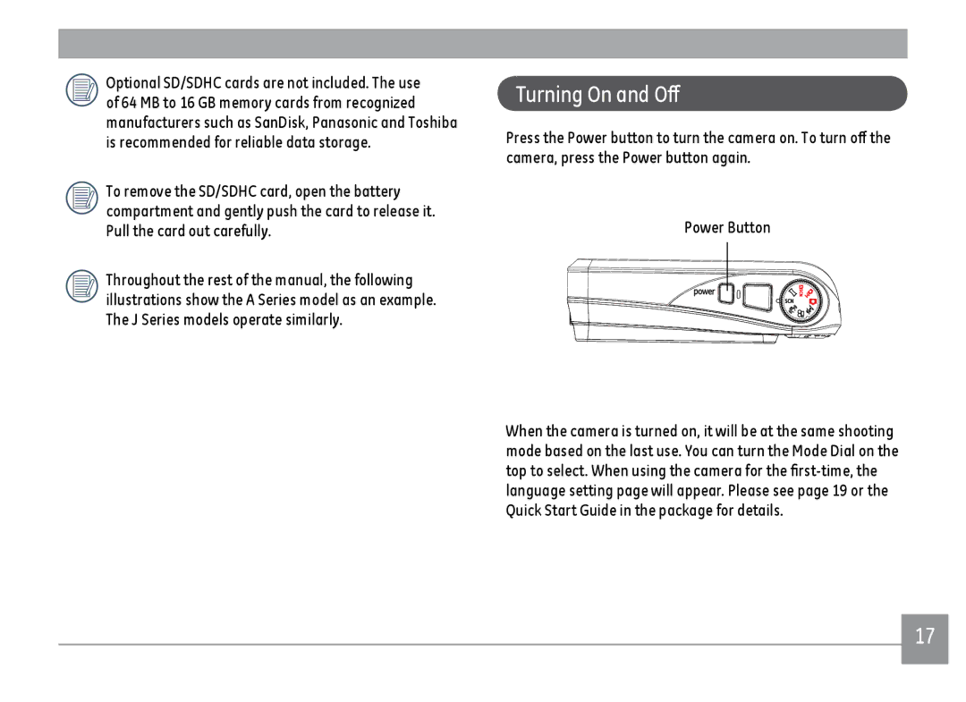 GE A1455BK, A1455RD, A1455SL user manual Turning On and Off 