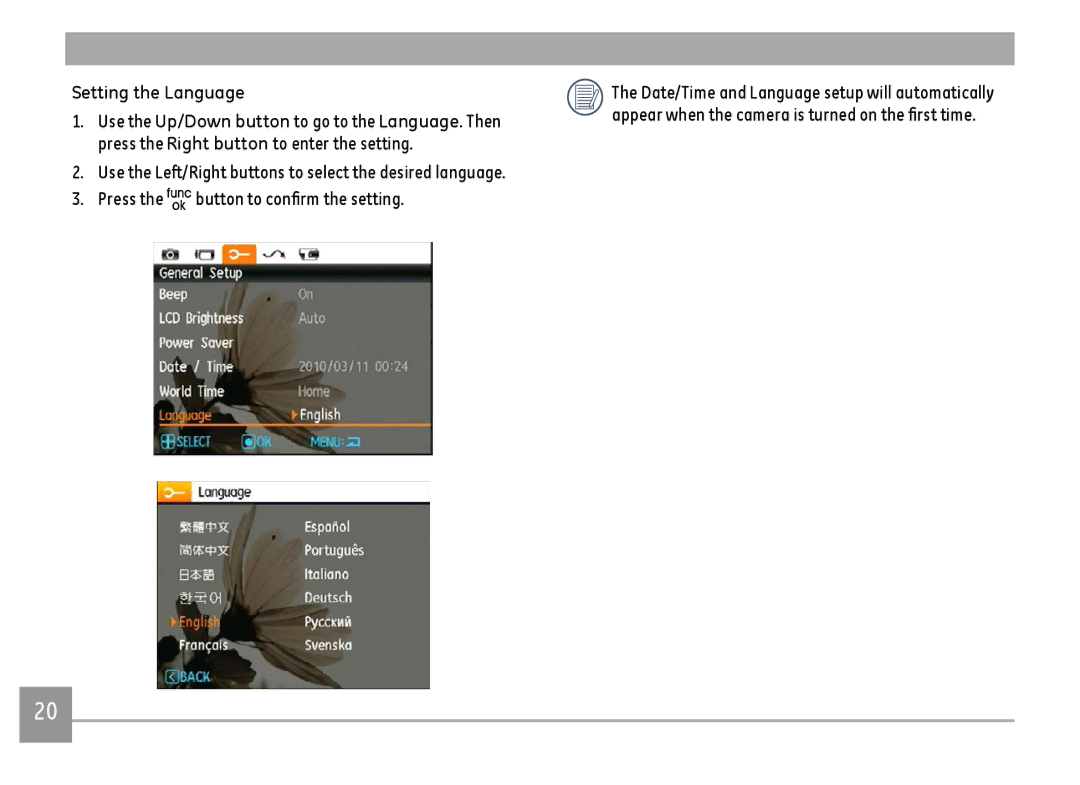 GE A1455BK, A1455RD, A1455SL user manual Setting the Language 