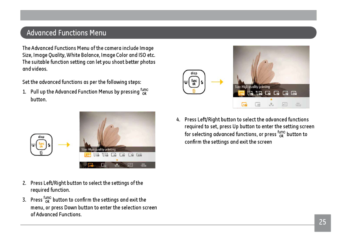 GE A1455SL, A1455RD, A1455BK user manual Advanced Functions Menu 