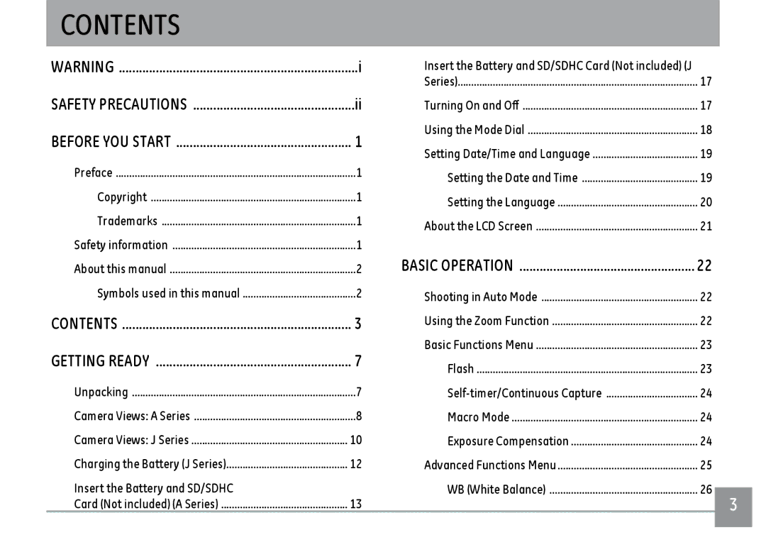 GE A1455RD, A1455SL, A1455BK user manual Contents 