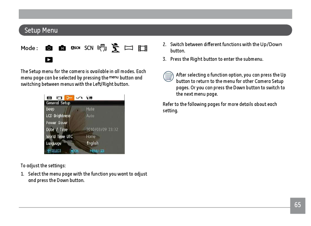 GE A1455BK, A1455RD, A1455SL user manual Setup Menu, Mode M 