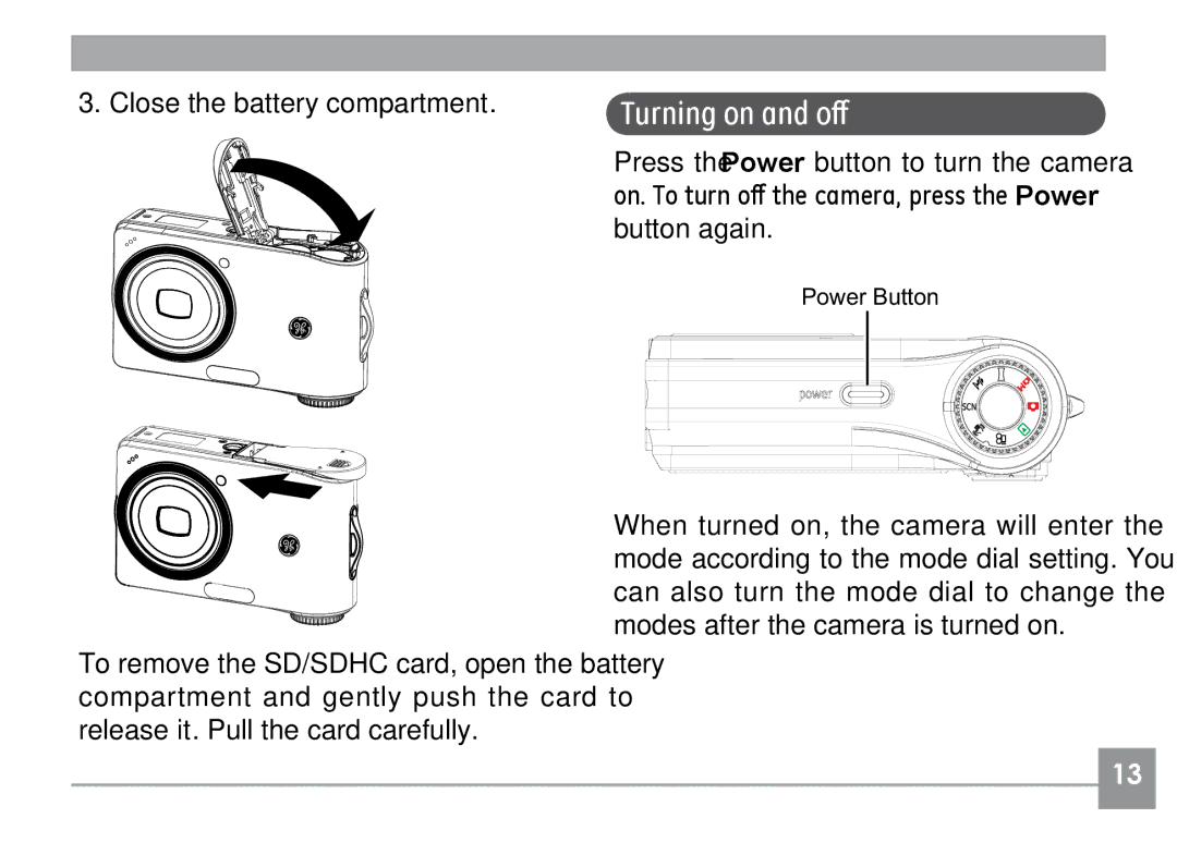 GE A730, A830 manual Turning on and off 