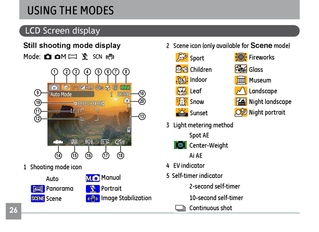 GE A830, A730 manual Still shooting mode display, Mode 