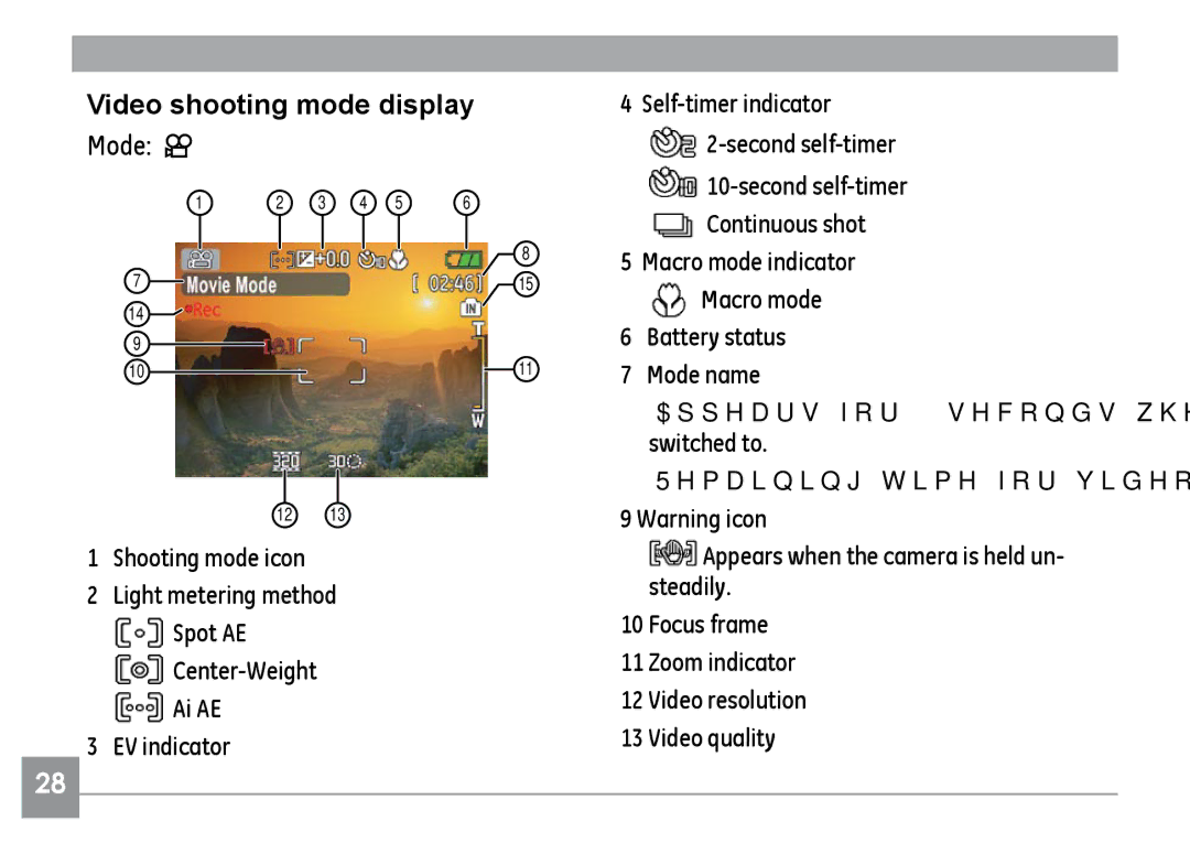 GE A830, A730 manual Video shooting mode display 