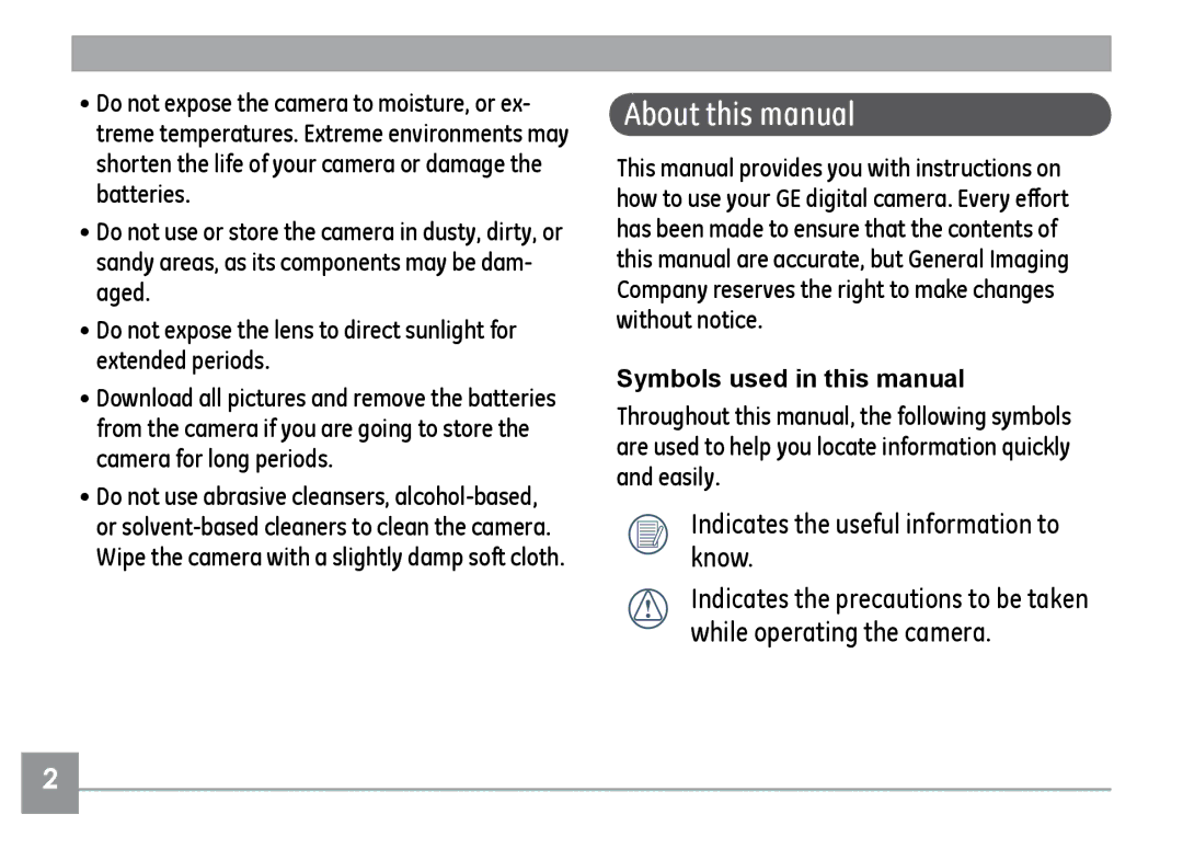 GE A830, A730 About this manual, Indicates the useful information to know 