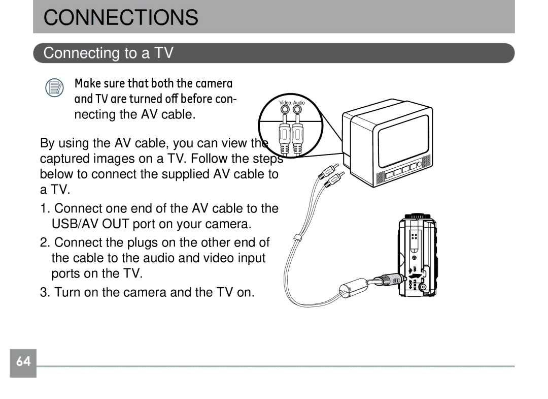 GE A830, A730 manual Connections, Connecting to a TV 