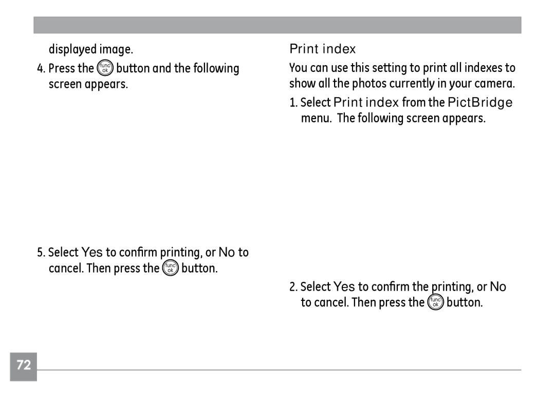 GE A830, A730 manual Print index 