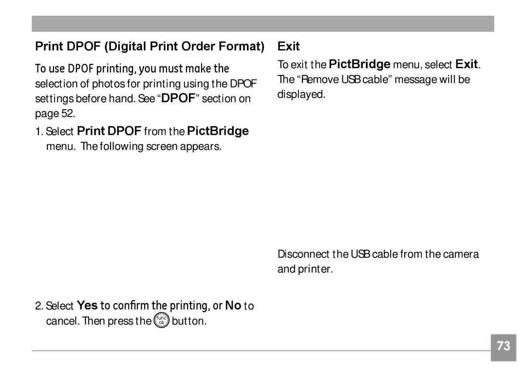 GE A730, A830 manual Print Dpof Digital Print Order Format, Exit 