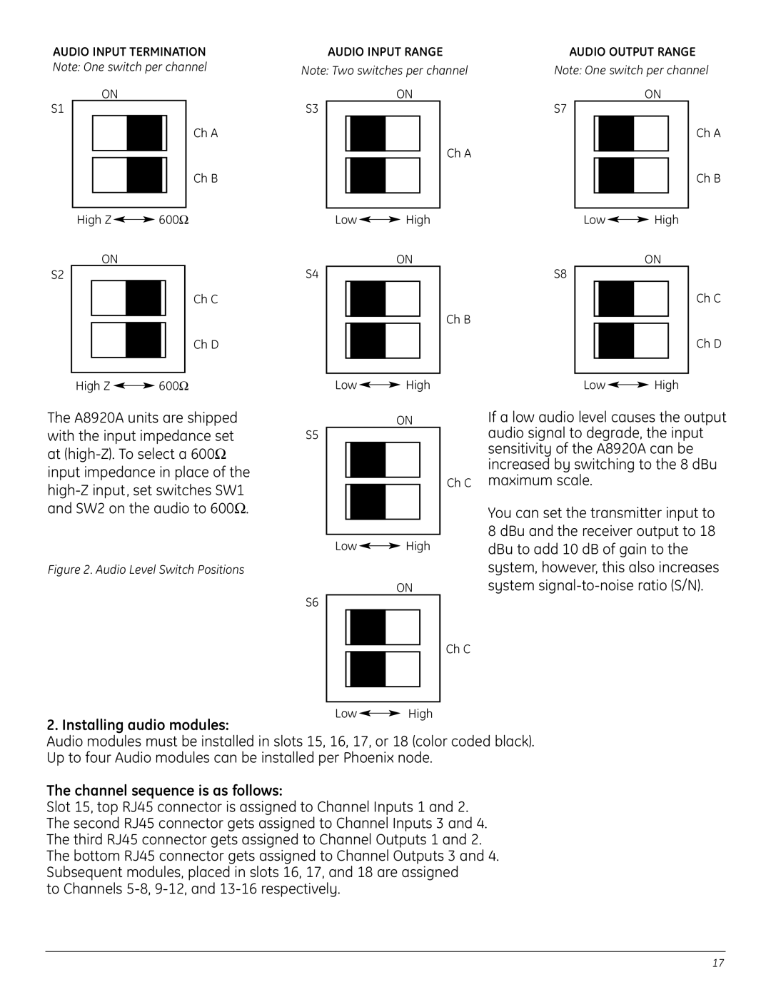 GE A8950CC installation instructions Installing audio modules, Channel sequence is as follows 