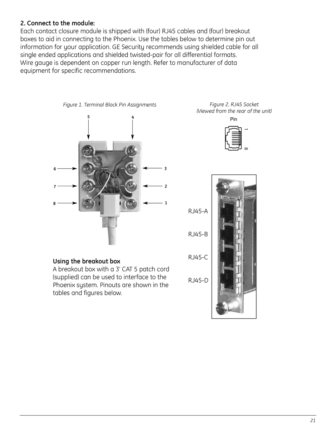 GE A8950CC installation instructions Connect to the module, RJ45 Socket Viewed from the rear of the unit 