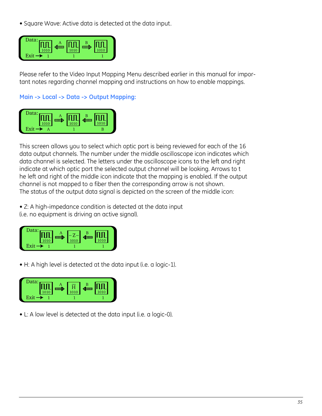 GE A8950CC installation instructions Main Local Data Output Mapping 