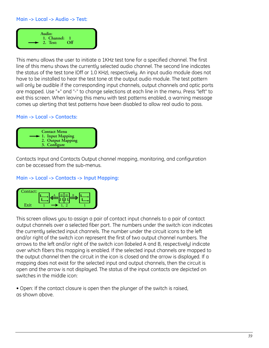 GE A8950CC installation instructions Main Local Audio Test, Main Local Contacts Input Mapping 