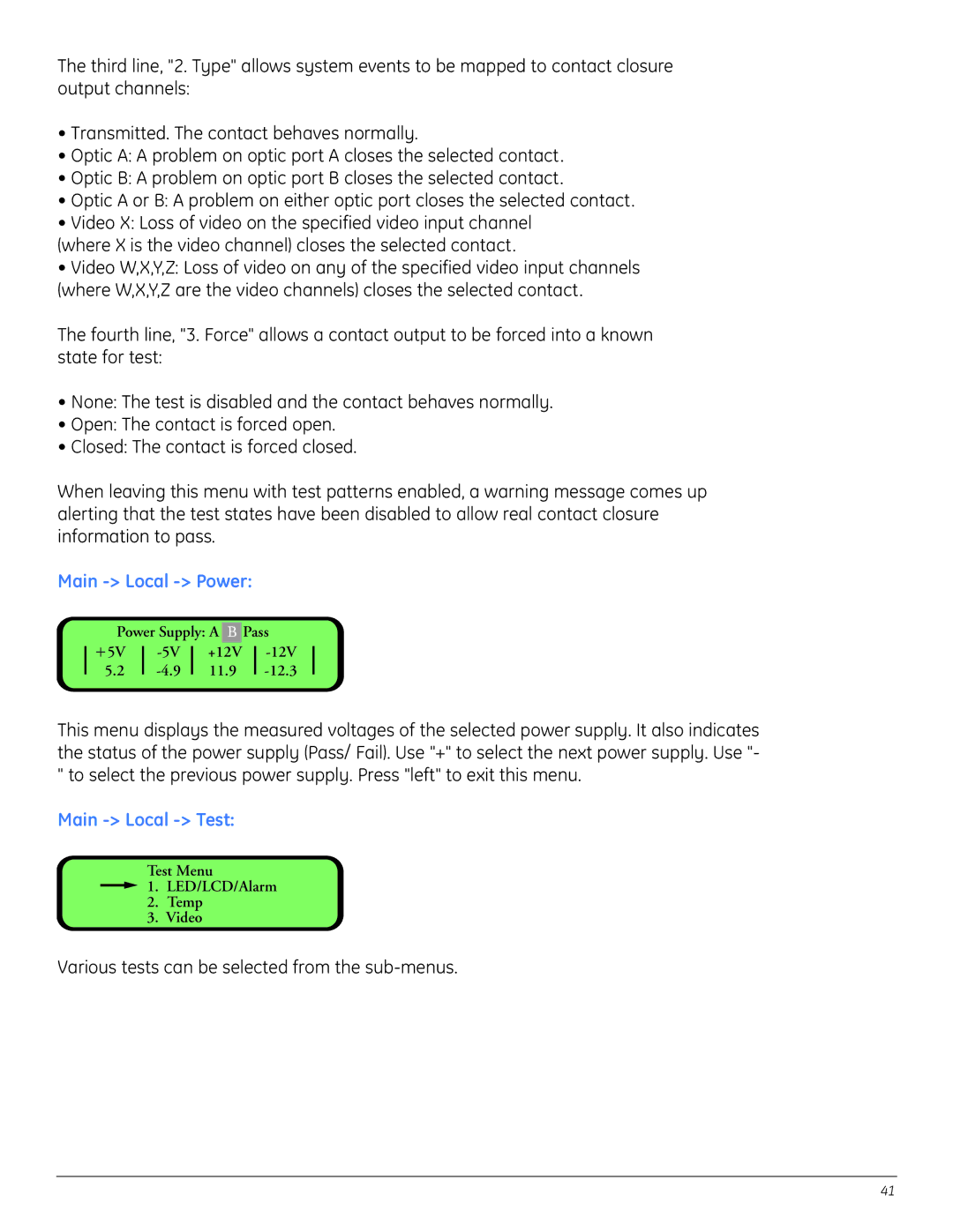 GE A8950CC installation instructions Main Local Power, Main Local Test 