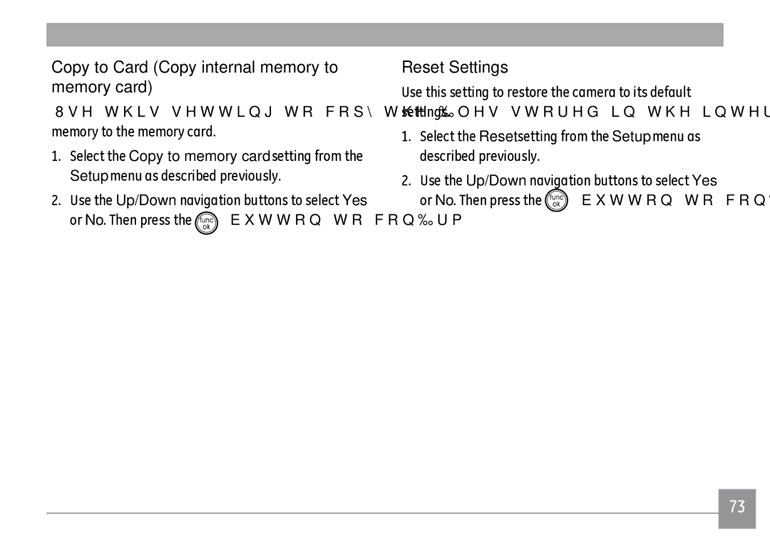 GE A950SL, A1250 Copy to Card Copy internal memory to memory card, Reset Settings, Or No. Then press the button to confirm 