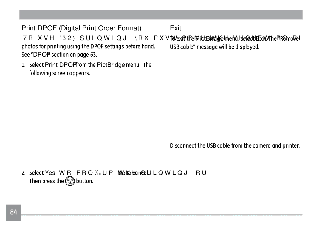 GE A1050SL, A950RD, A950PK, A950SL, WM1050, E-1255W, A950-BK, A1235SL, A1235PK, A1250 Print Dpof Digital Print Order Format, Exit 