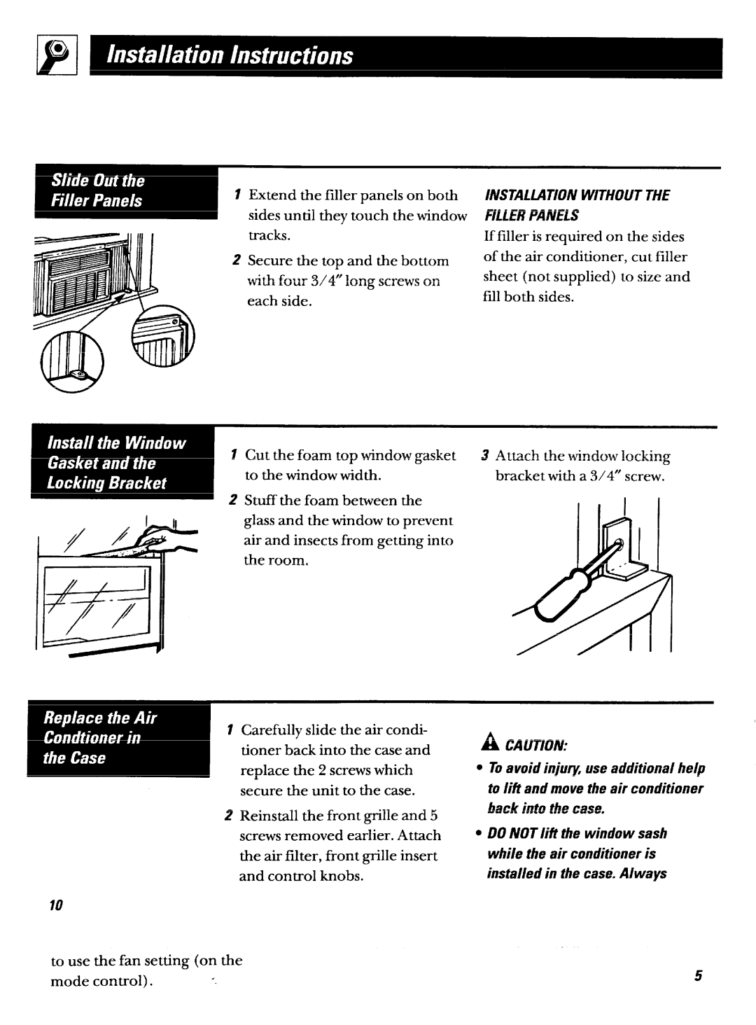 GE ABN12 operating instructions Installationwithout Fillerpanels 