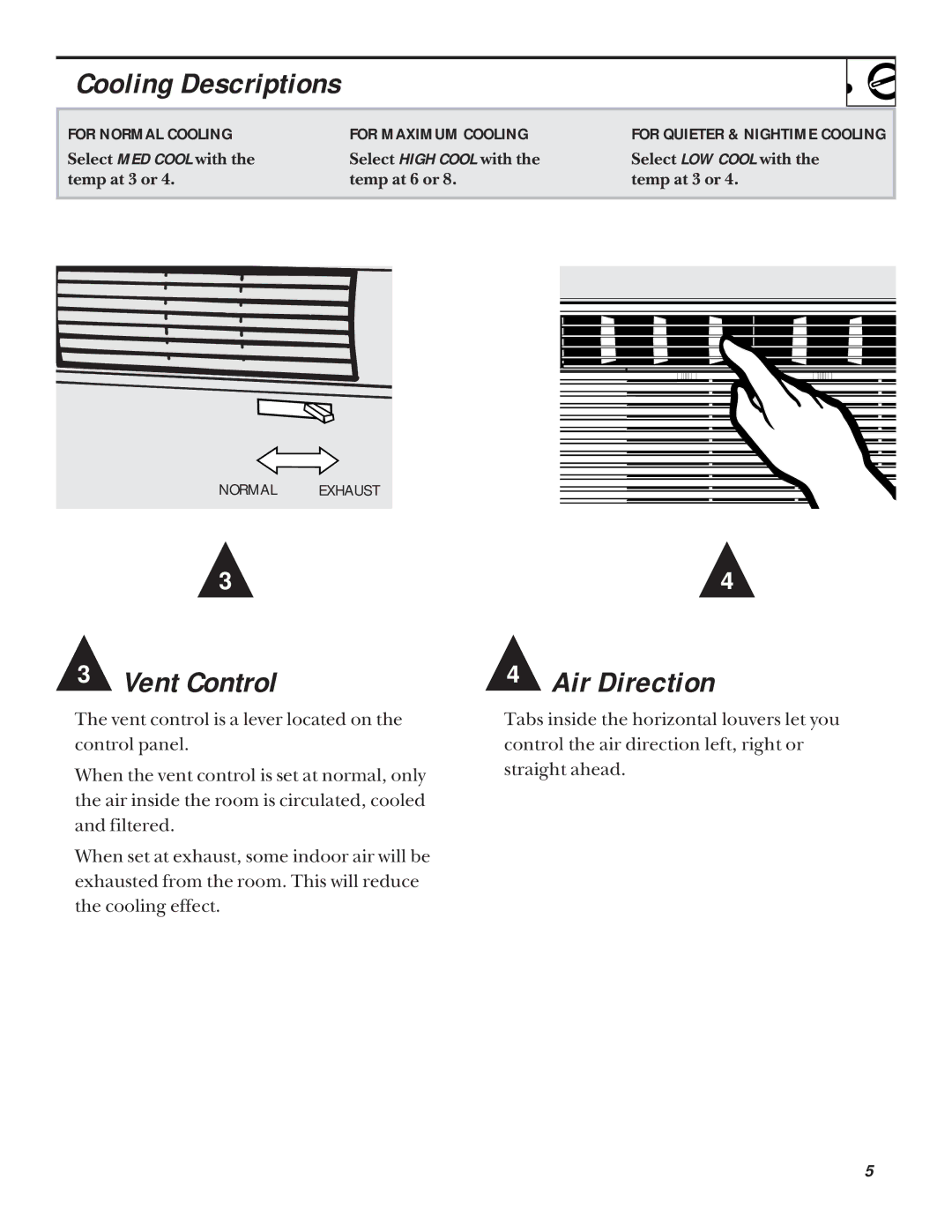 GE ABN10, ABV10, ABN08, ABP10 installation instructions Cooling Descriptions 