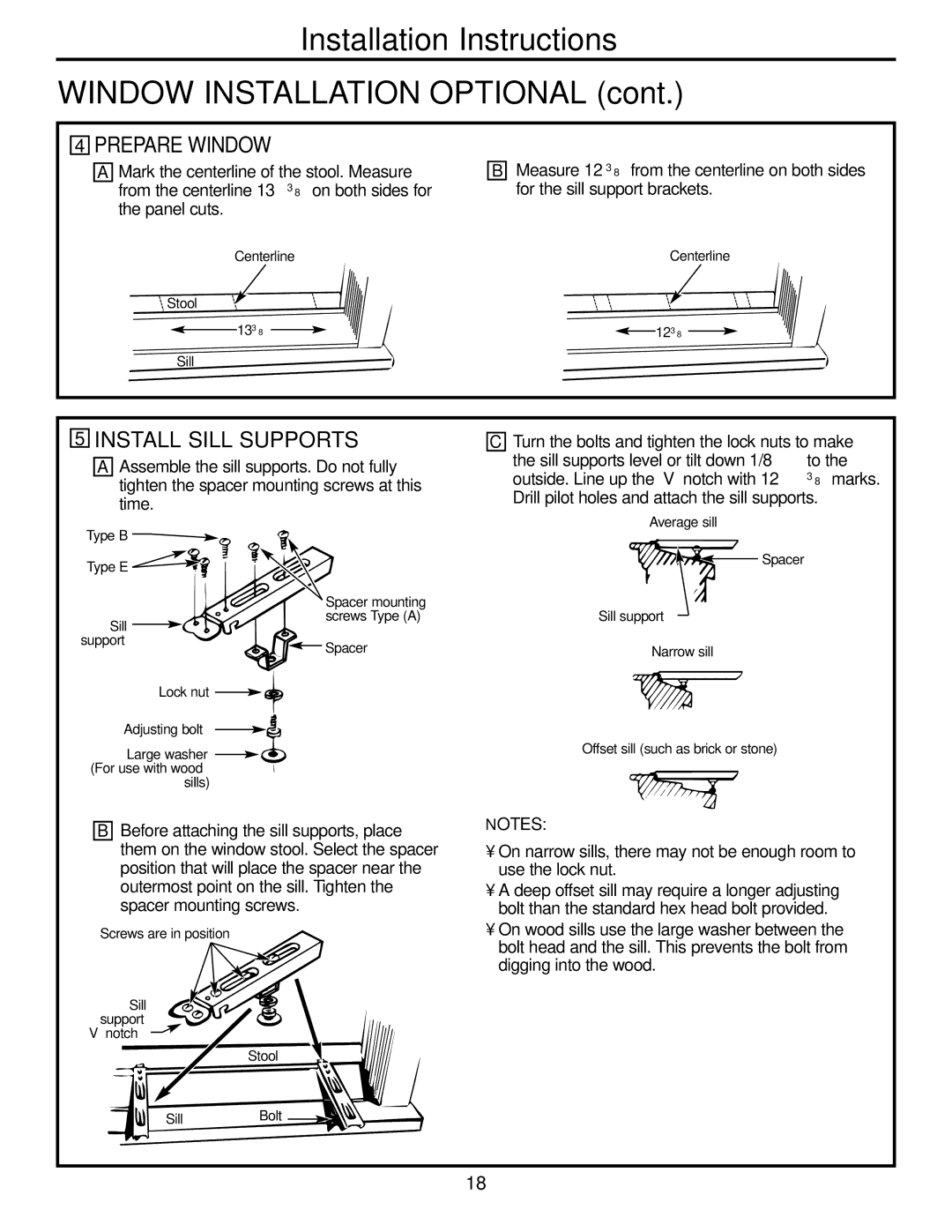 GE ACB AJCQ 12, ACB AJCQ 10, ACB AJCS 12 DCB, ACB AJCS 10, ACB AJCH 12, ACB AJCS 09 Prepare Window, Install Sill Supports 