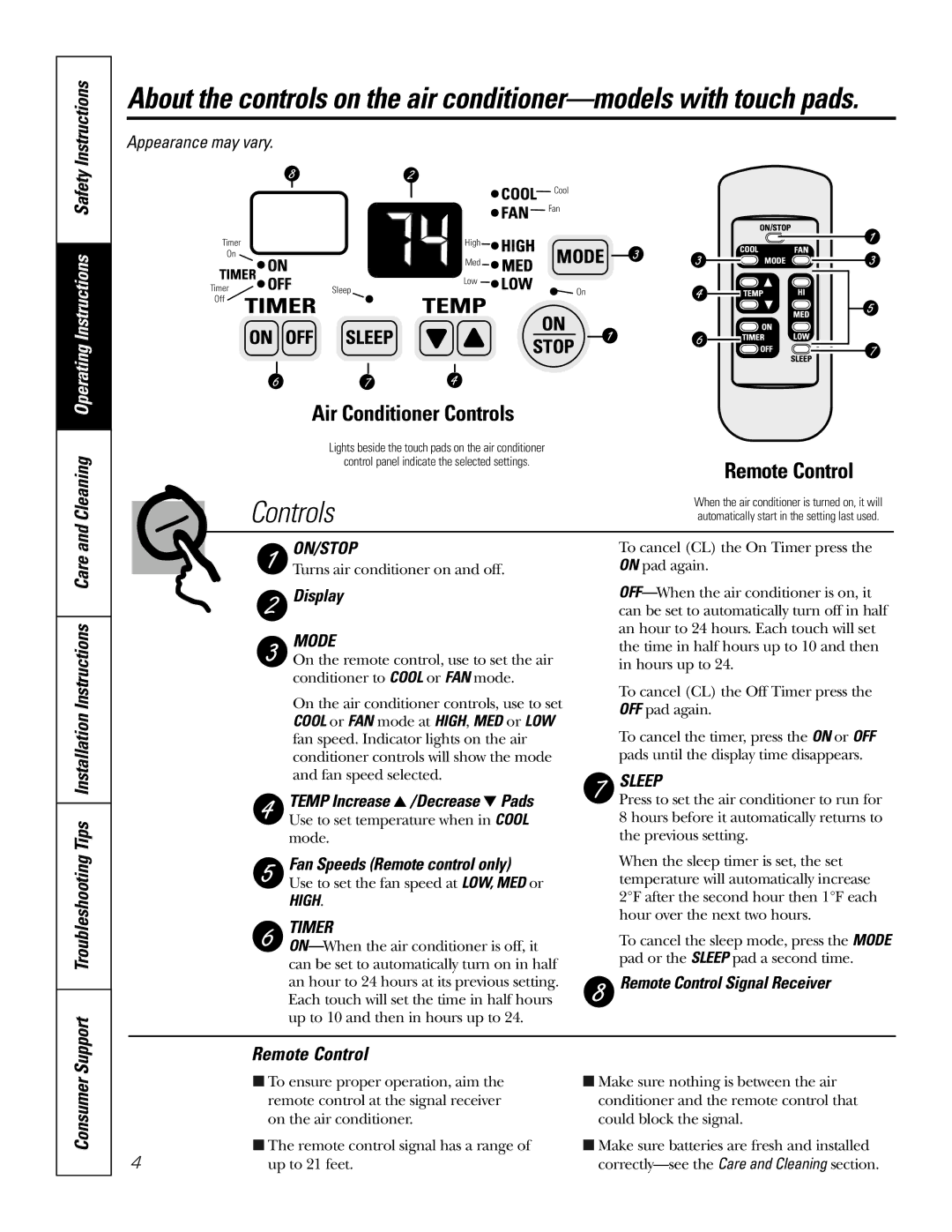 GE ACB AJCS 09, ACB AJCQ 10, ACB AJCS 12 DCB, ACB AJCS 10, ACB AJCH 12, LCB AJCS 10 Instructions, Consumer Remote Control 