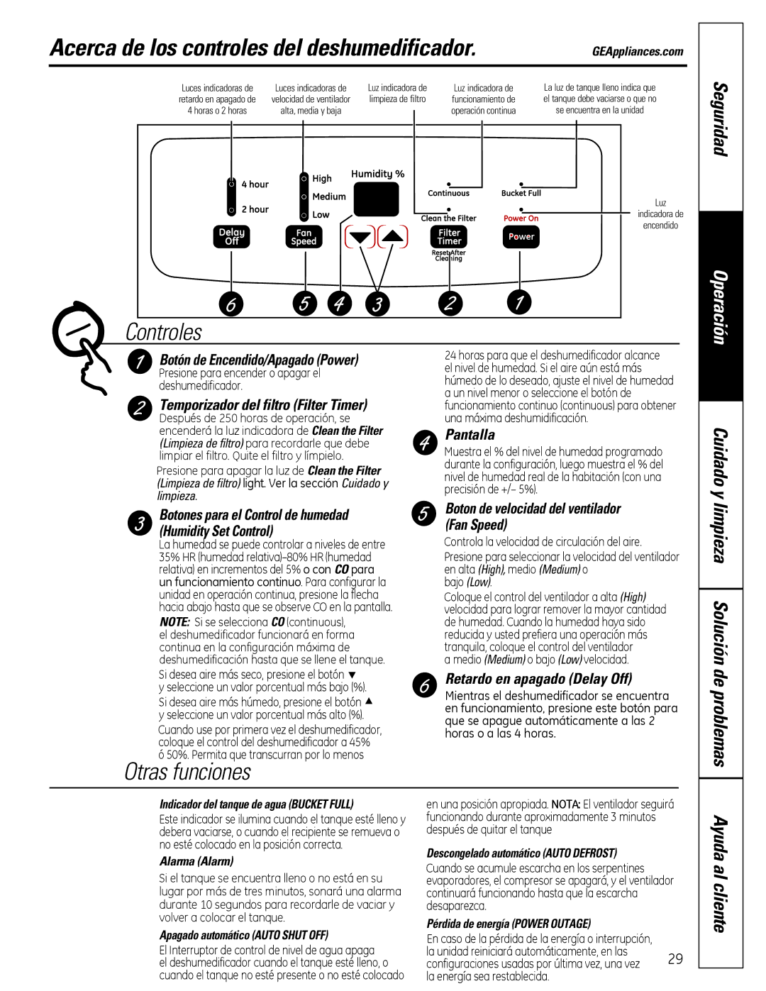 GE ADER40, ADER50, ADER65, ADER30, ADEH50 owner manual Seguridad, Cuidado y limpieza Solución de problemas Ayuda al cliente 