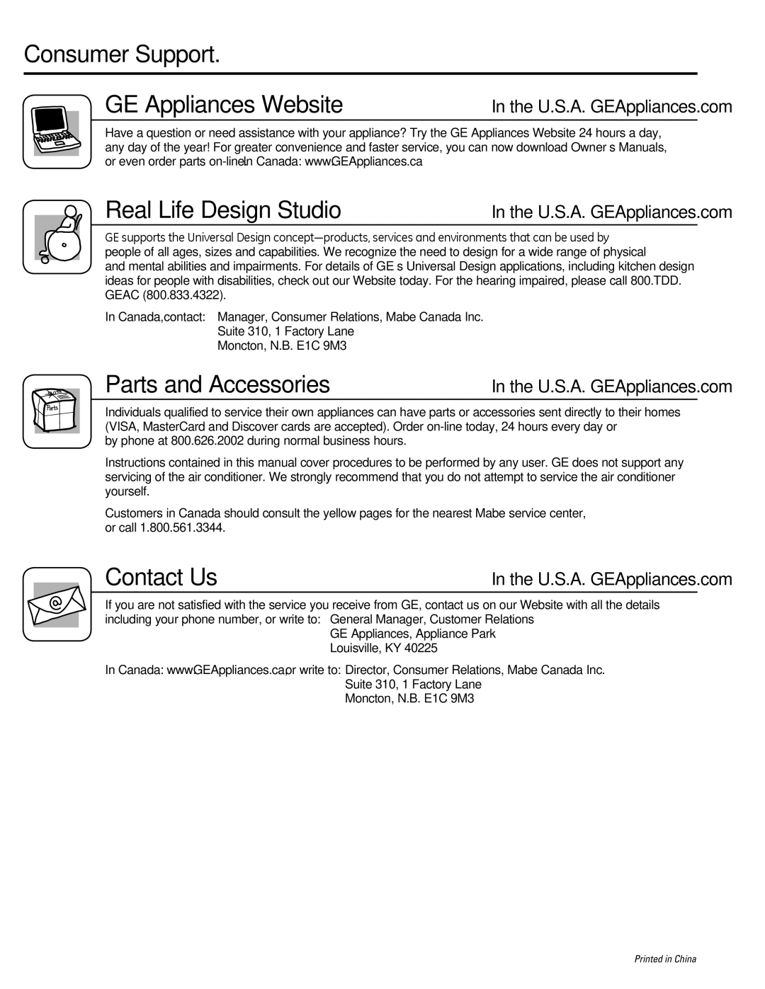 GE ADEW65, ADEW50, ADEW30 owner manual Consumer Support, By phone at 800.626.2002 during normal business hours 