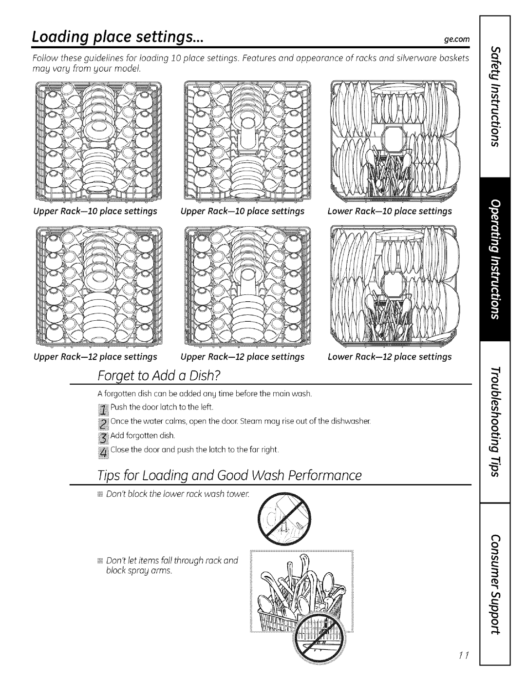 GE ADW! 000 SERIES operating instructions Loading place settings, Forget to Add a Dish? 