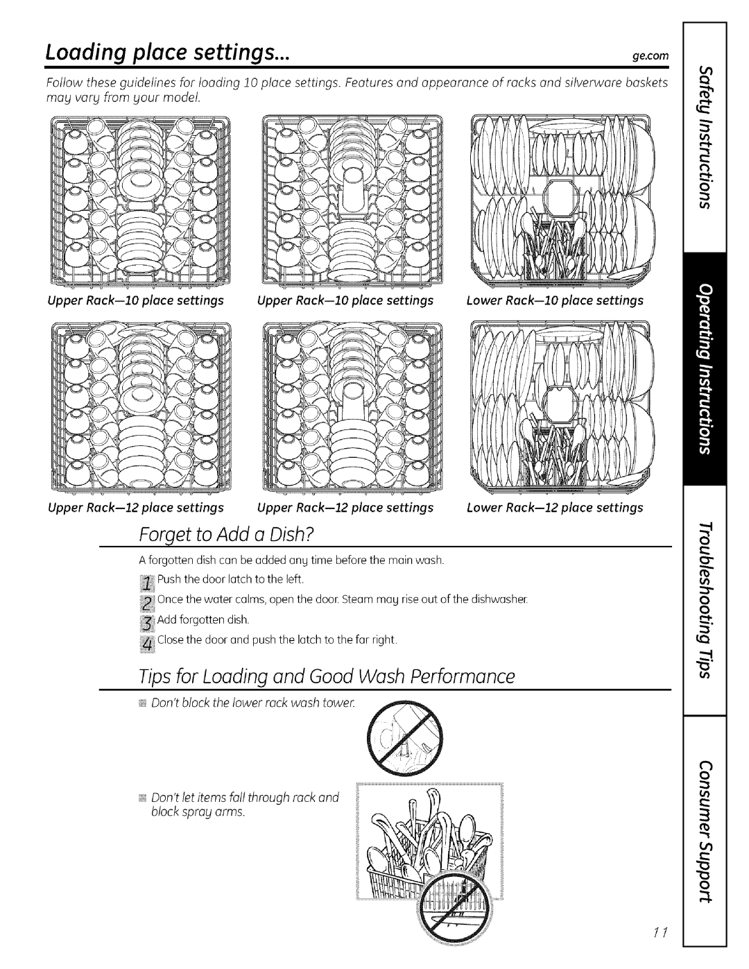 GE ADW! 000 SERIES Loading place settings, Forget to Add a Dish?, Tips for Loading and Good Wash Performance 