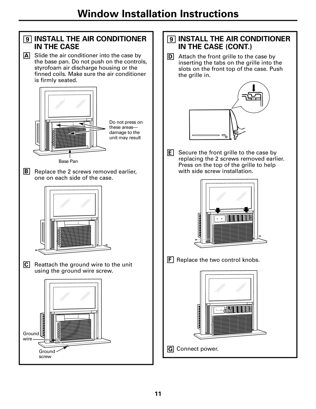 GE AEE12, AEE08 installation instructions Install the AIR Conditioner in the Case 