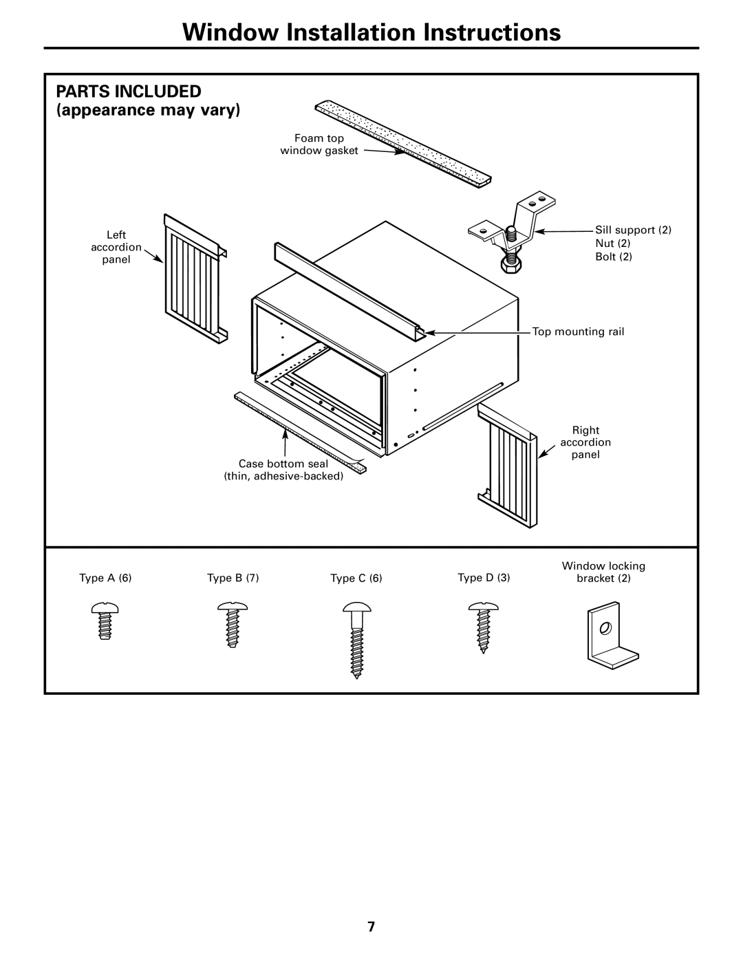 GE AEE12, AEE08 installation instructions Window Installation Instructions 