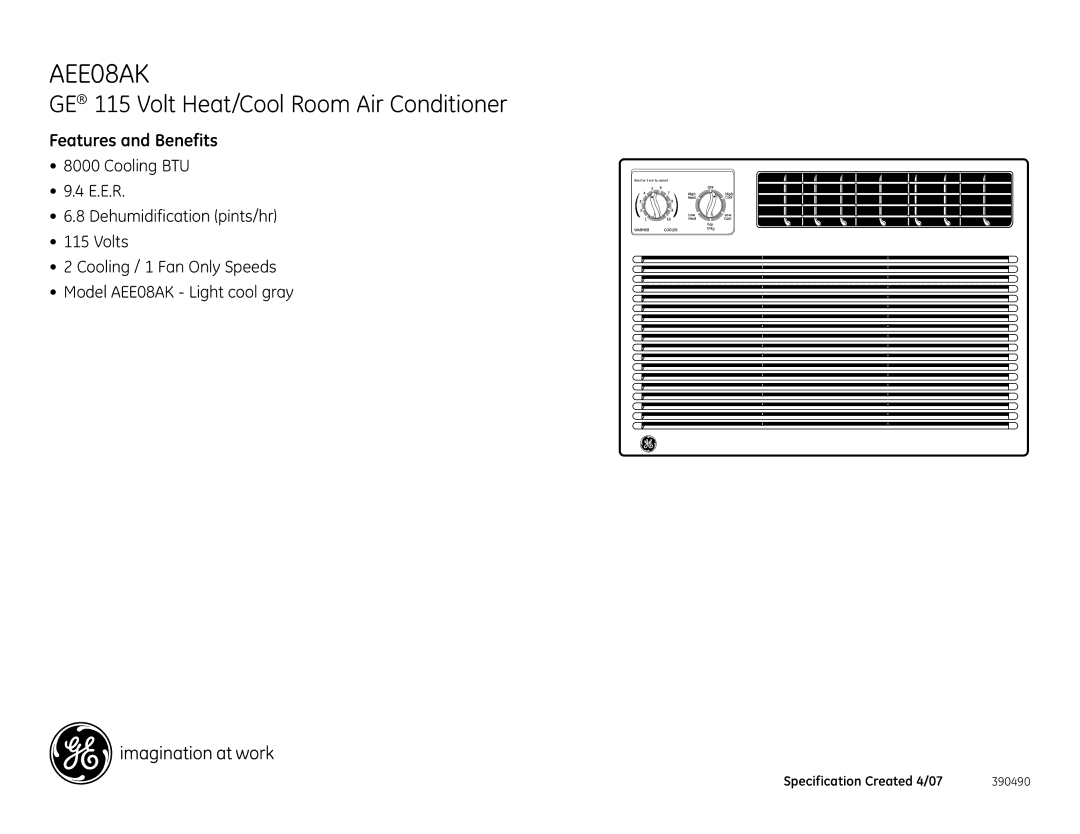 GE AEE08AK dimensions Features and Benefits 