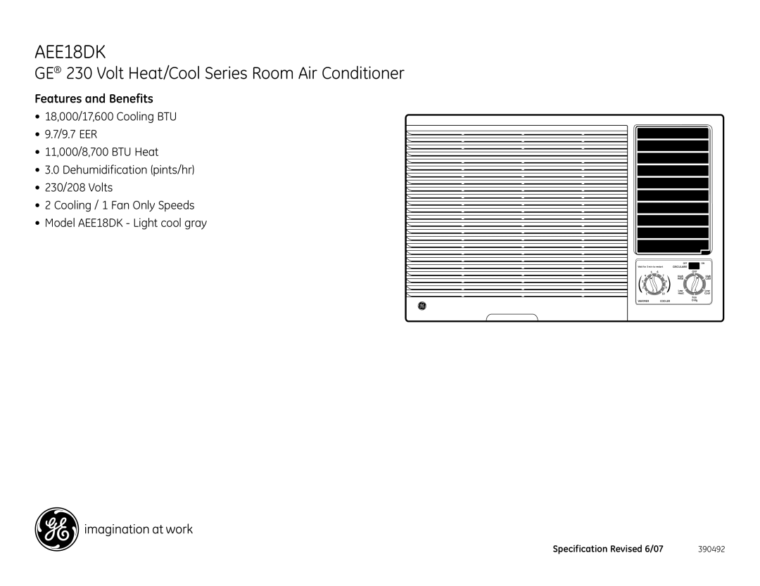 GE AEE18DK dimensions Features and Benefits 