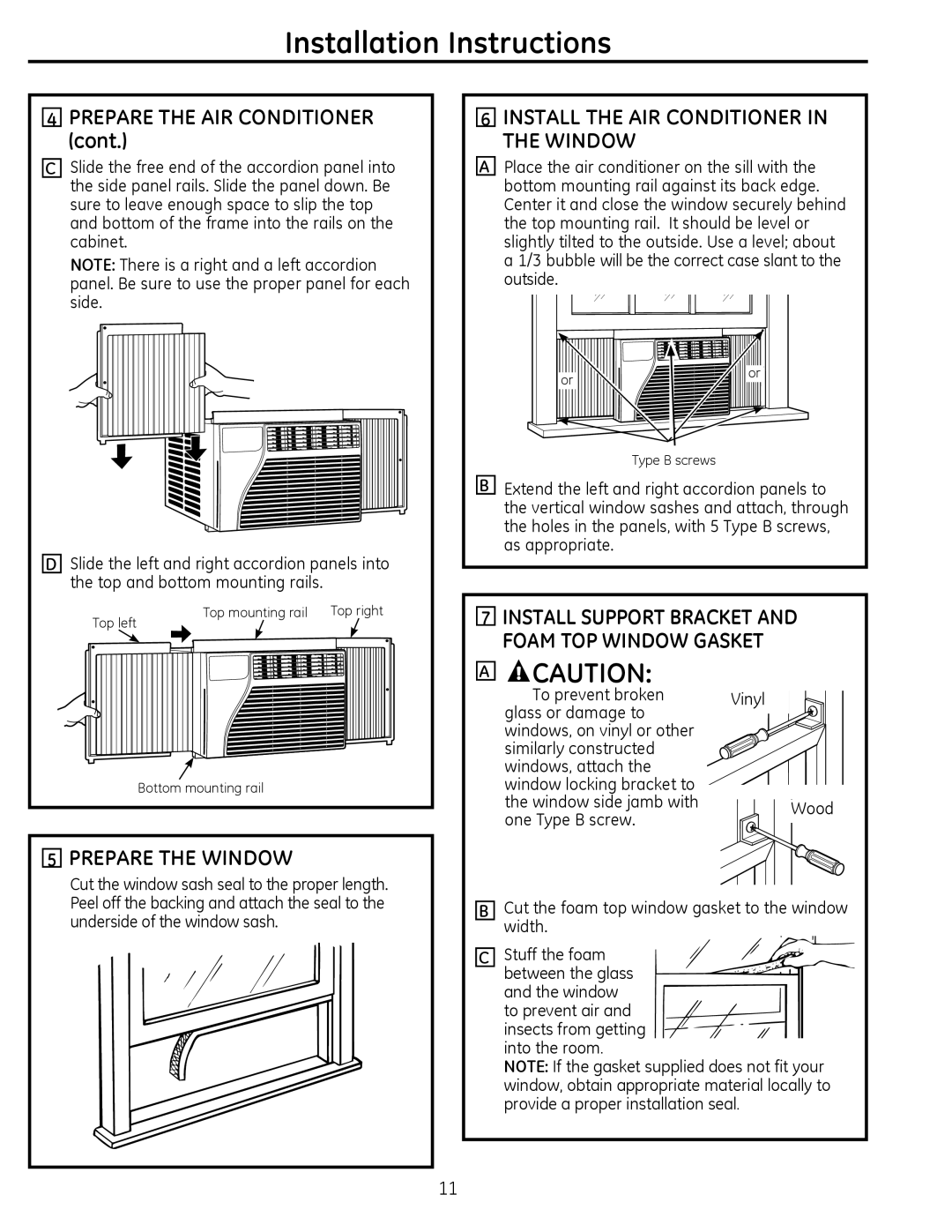 GE AEL05, AEL08 Prepare the Window, Provide a proper installation seal, Window, obtain appropriate material locally to 