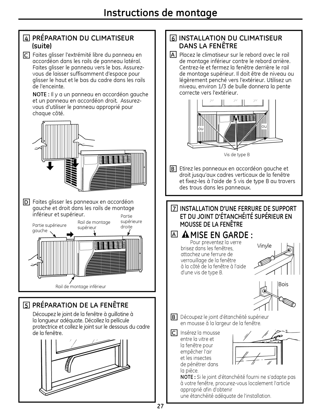 GE AEL08, AEL06, AEL05 installation instructions Préparation DE LA Fenêtre, Inférieur et supérieur 