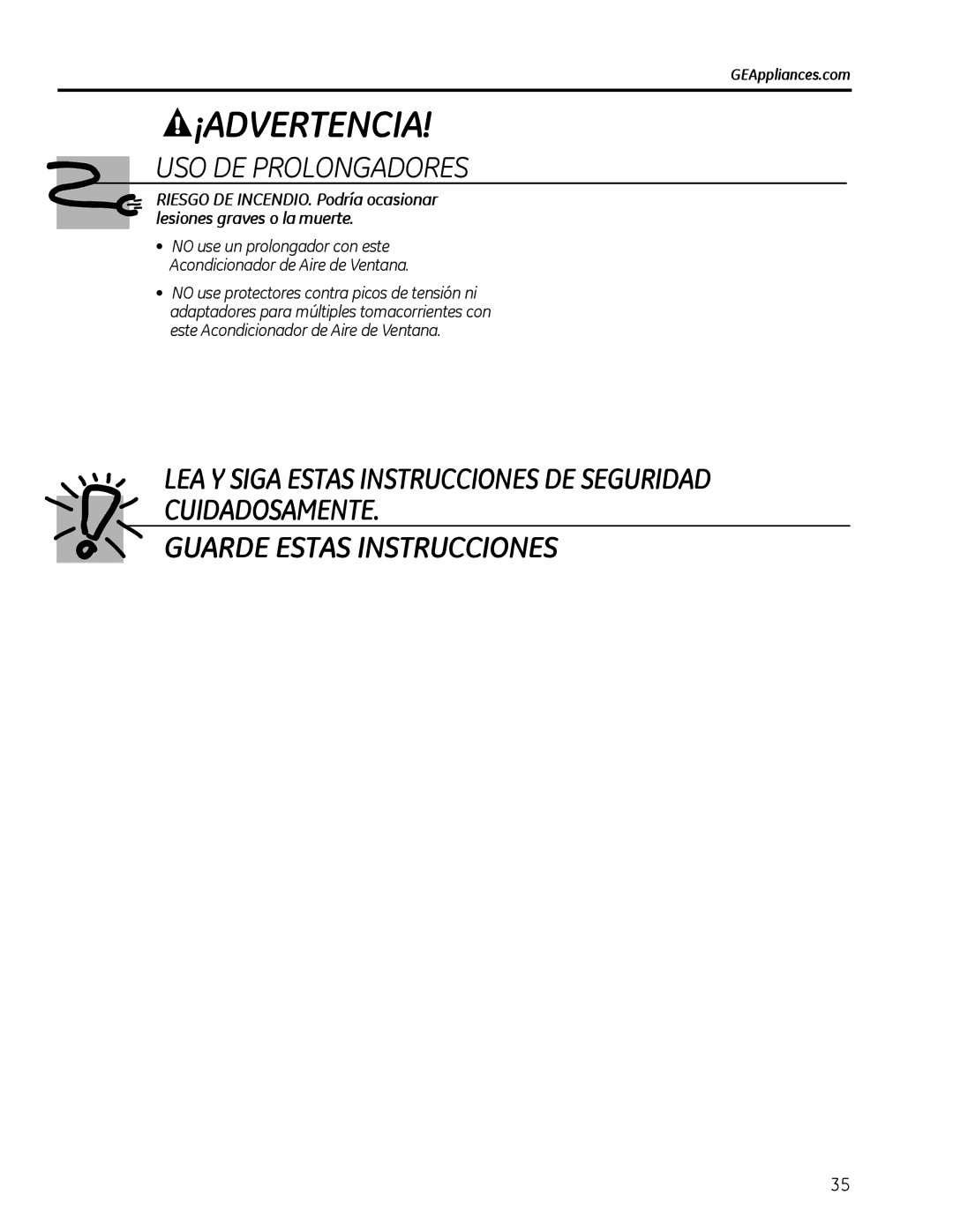 GE AEL05, AEL08, AEL06 installation instructions USO DE Prolongadores 