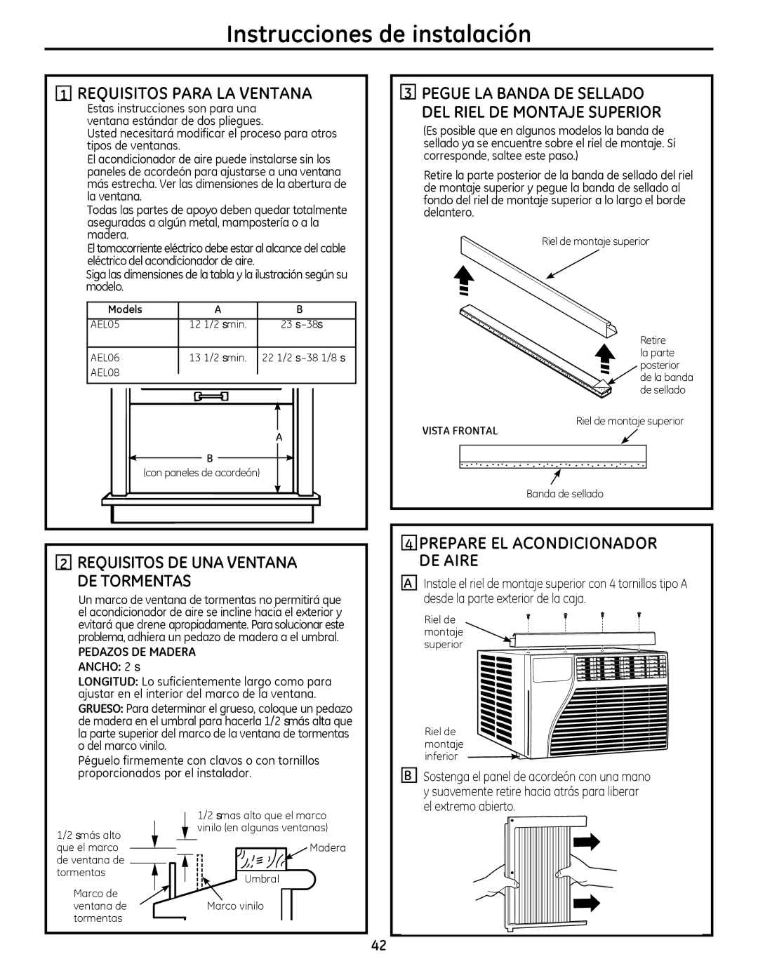 GE AEL08, AEL06, AEL05 Requisitos Para LA Ventana, Prepare EL Acondicionador DE Aire, El extremo abierto 