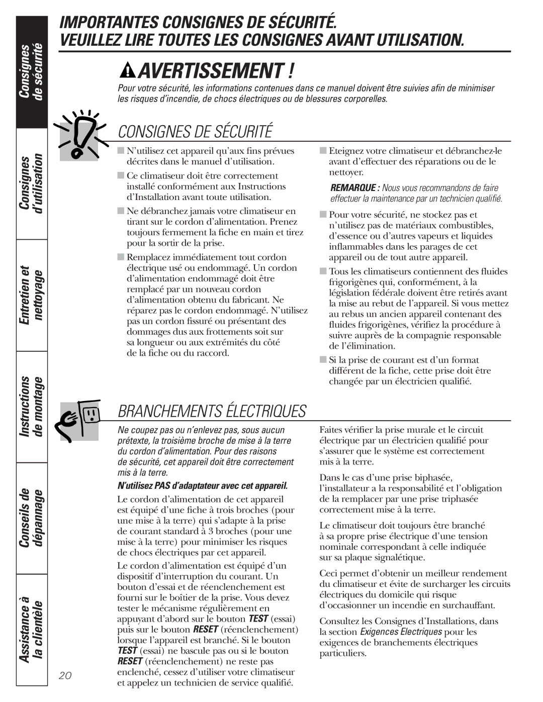 GE AEM10 owner manual Avertissement, Montage 