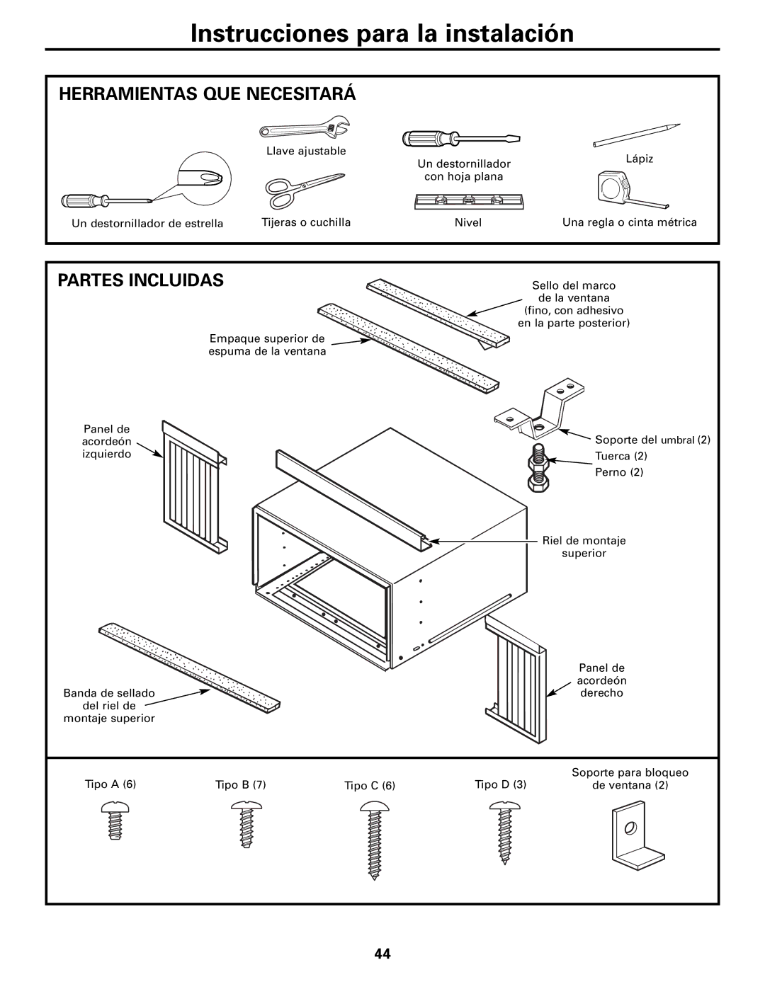 GE AEM10 owner manual Herramientas QUE Necesitará, Partes Incluidas 