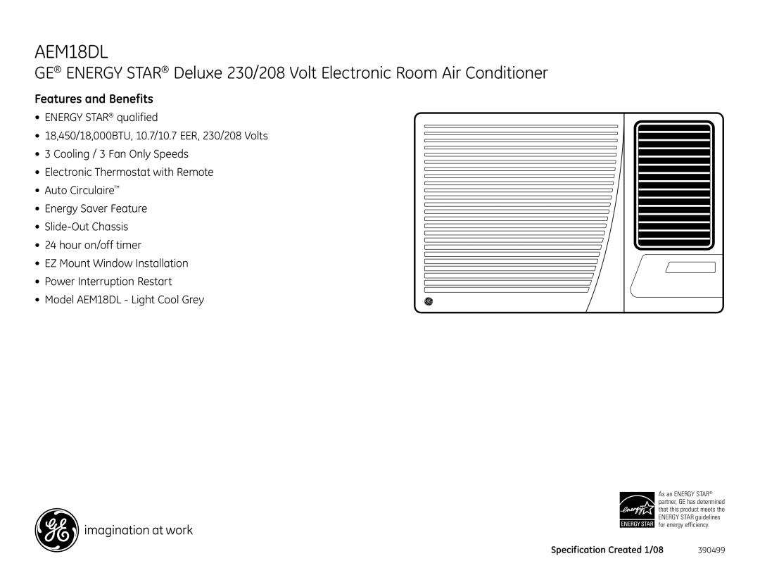 GE AEM18DL dimensions Features and Benefits 