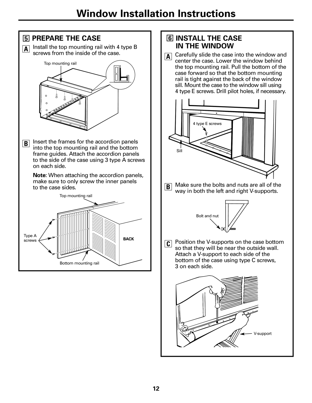 GE AEM25*, AEH25*, AEM18*, AEH18* installation instructions Prepare the Case, Install the Case in the Window 