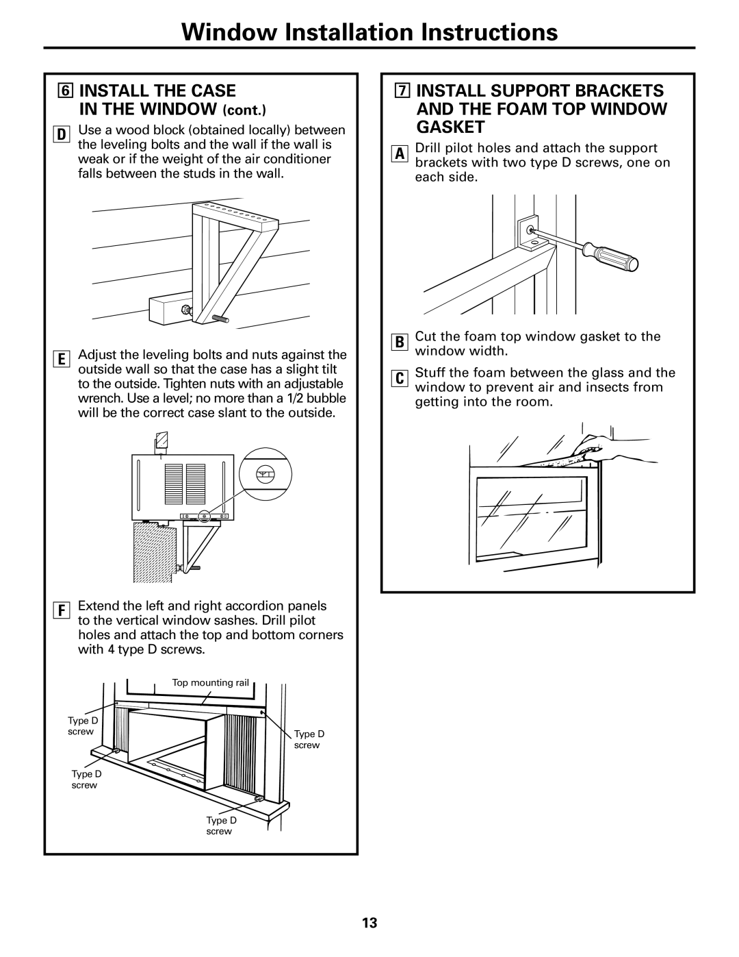 GE AEH25*, AEM25*, AEM18*, AEH18* Install the Case, Install Support Brackets and the Foam TOP Window Gasket 