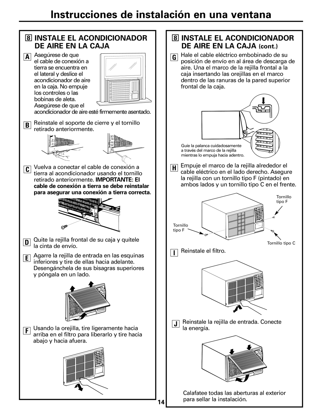 GE AEM18*, AEM25*, AEH25*, AEH18* installation instructions Instale EL Acondicionador DE Aire EN LA Caja 