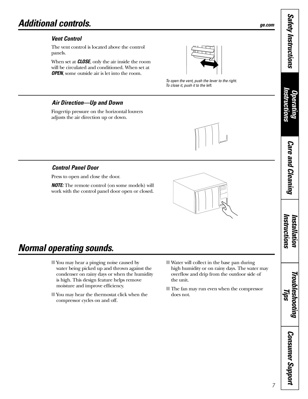 GE AEH18*, AEM25*, AEH25*, AEM18* Additional controls, Normal operating sounds, Instructions Installation 