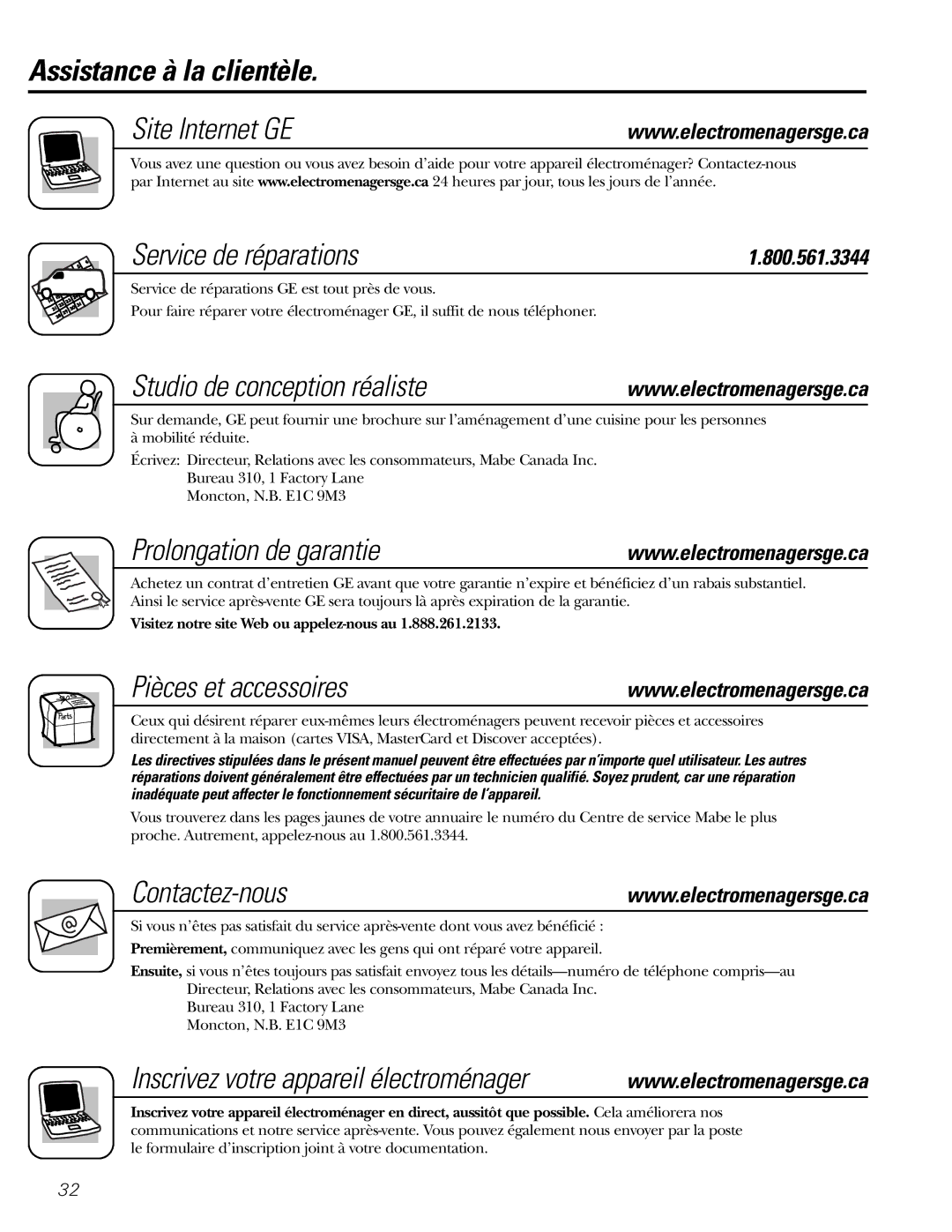 GE AEQ05 Studio de conception réaliste, Prolongation de garantie, Pièces et accessoires, Contactez-nous 