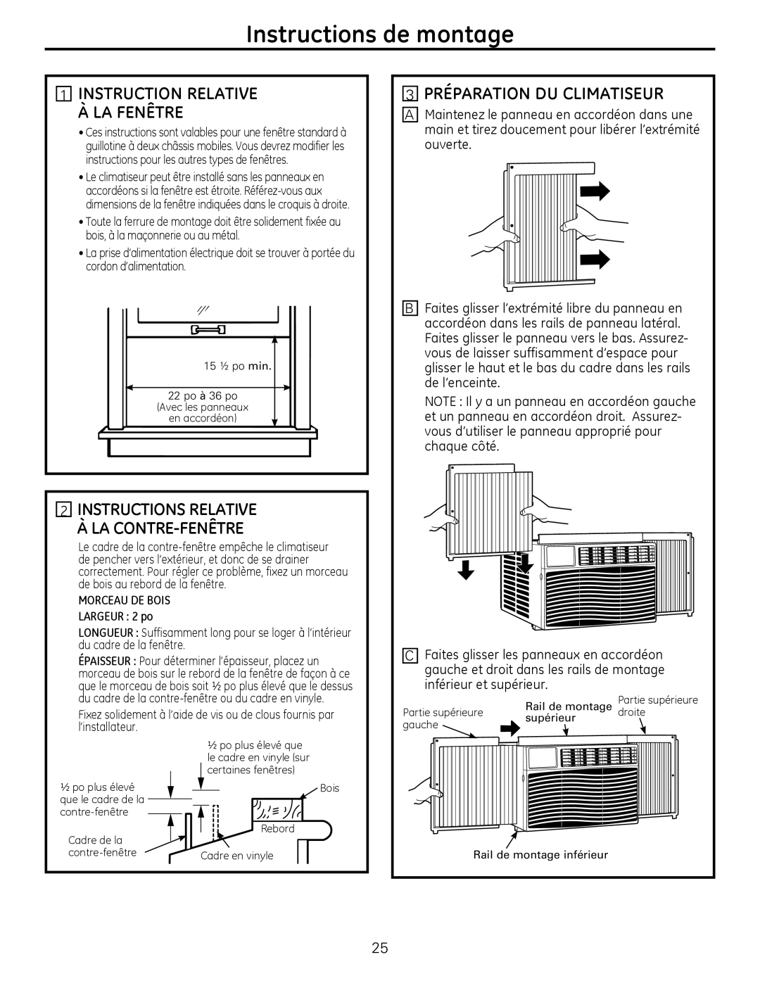 GE AEQ12, AEQ10, AED10*, AED12* installation instructions Préparation DU Climatiseur, Instruction Relative À LA Fenêtre 