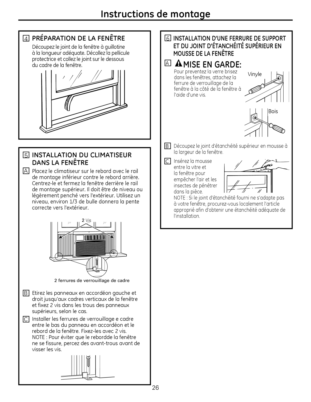 GE AED10*, AEQ10, AEQ12 Préparation DE LA Fenêtre, La longueur adéquate. Décollez la pellicule, Du cadre de la fenêtre 